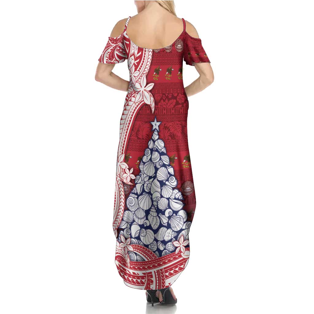 American Samoa Christmas Family Matching Summer Maxi Dress and Hawaiian Shirt Seashell Xmas Tree Tribal Waves - Polynesian Pride