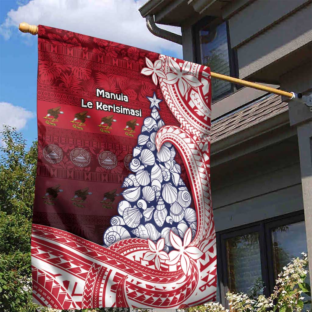 American Samoa Christmas Garden Flag Seashell Xmas Tree Tribal Waves - Polynesian Pride
