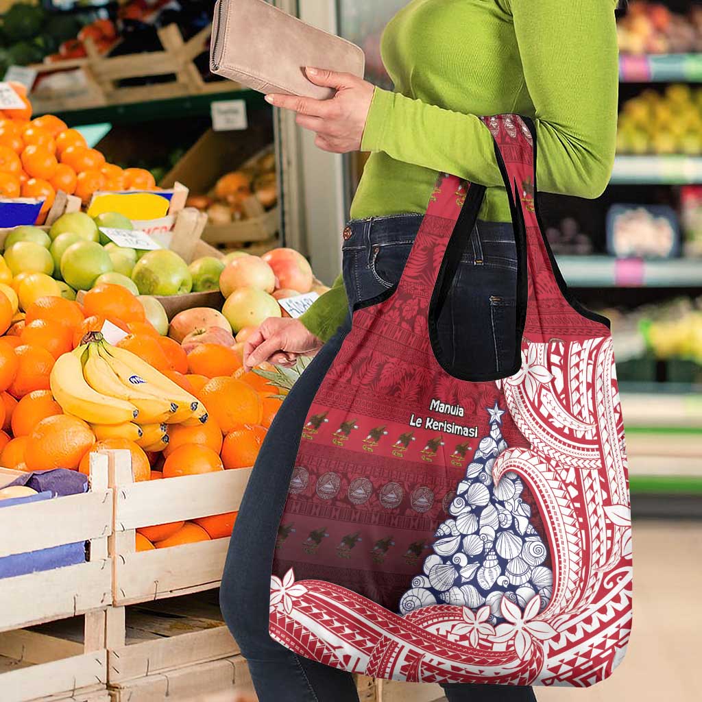 American Samoa Christmas Grocery Bag Seashell Xmas Tree Tribal Waves - Polynesian Pride