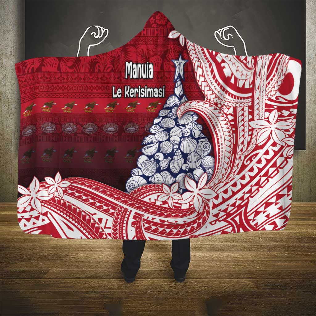 American Samoa Christmas Hooded Blanket Seashell Xmas Tree Tribal Waves - Polynesian Pride
