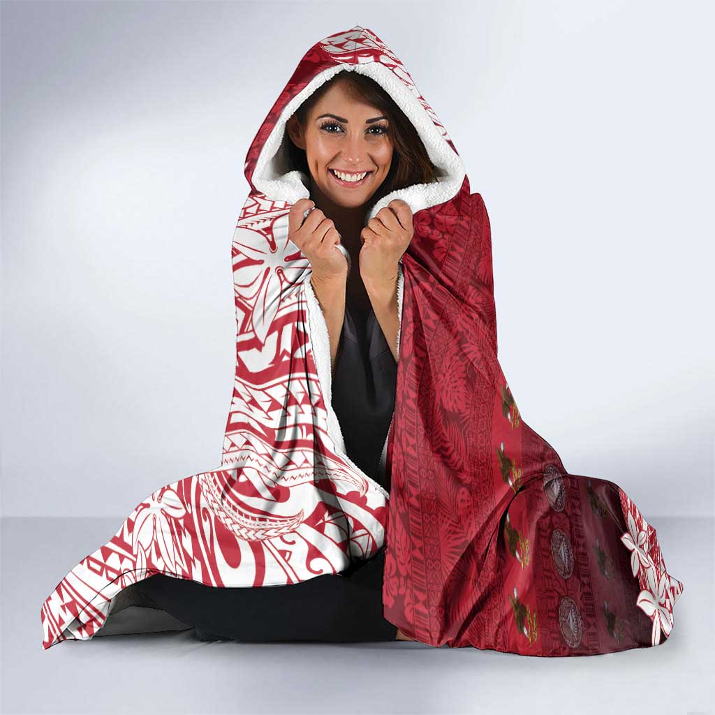 American Samoa Christmas Hooded Blanket Seashell Xmas Tree Tribal Waves - Polynesian Pride