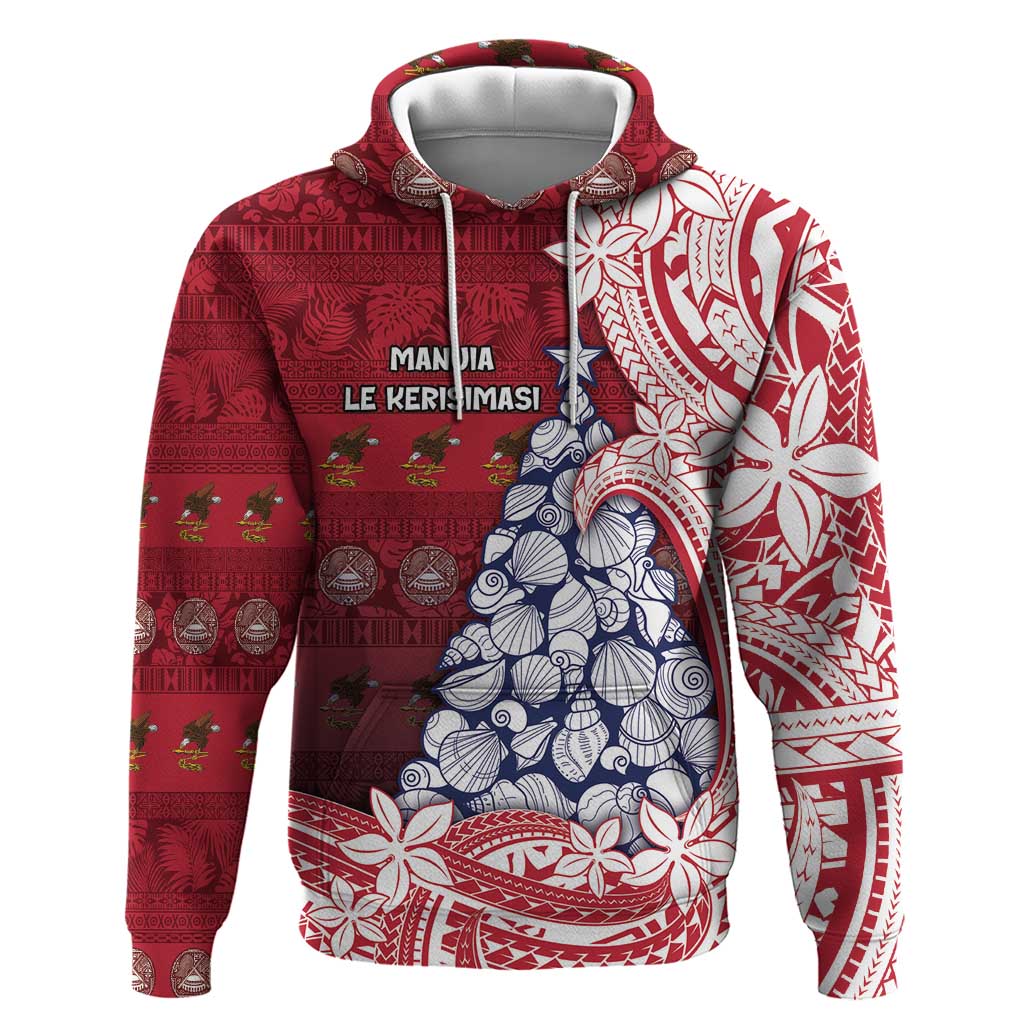 American Samoa Christmas Hoodie Seashell Xmas Tree Tribal Waves - Polynesian Pride