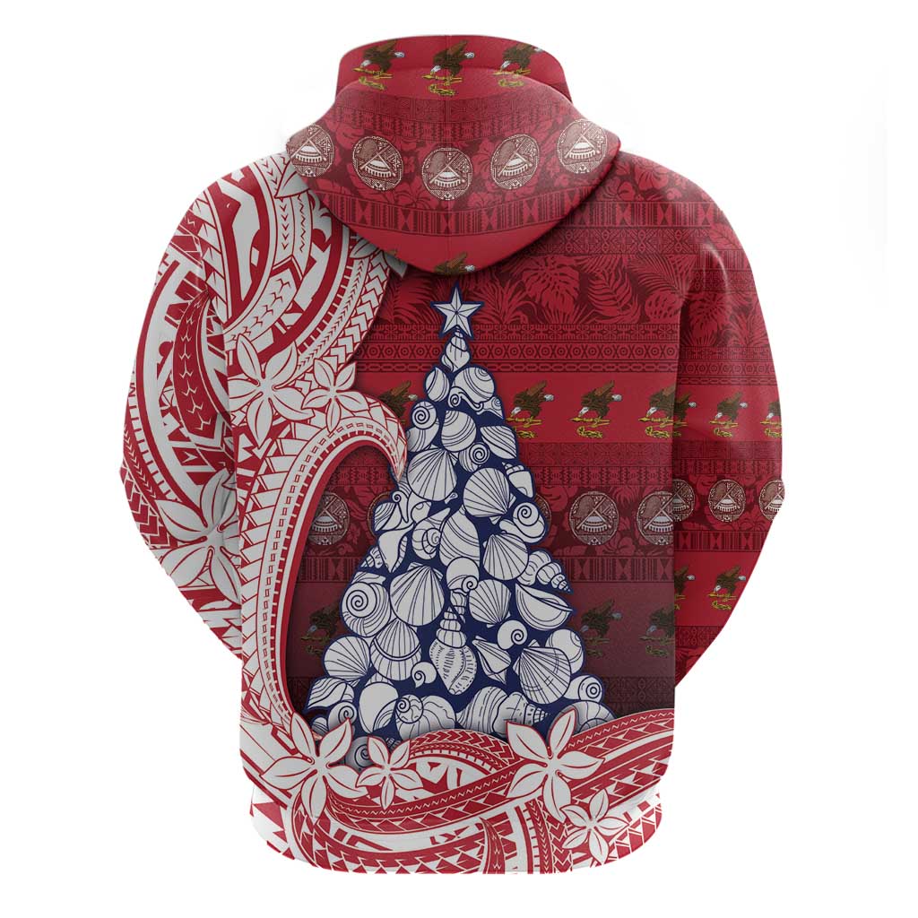 American Samoa Christmas Hoodie Seashell Xmas Tree Tribal Waves - Polynesian Pride