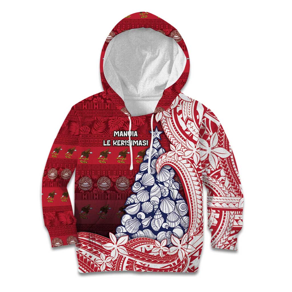 American Samoa Christmas Kid Hoodie Seashell Xmas Tree Tribal Waves - Polynesian Pride
