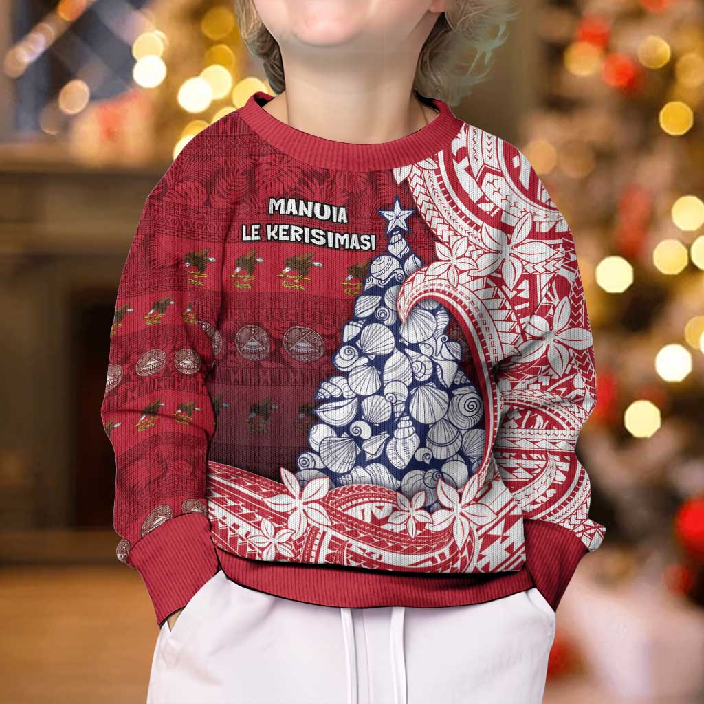 American Samoa Christmas Kid Ugly Christmas Sweater Seashell Xmas Tree And Waves Patterns - Polynesian Pride