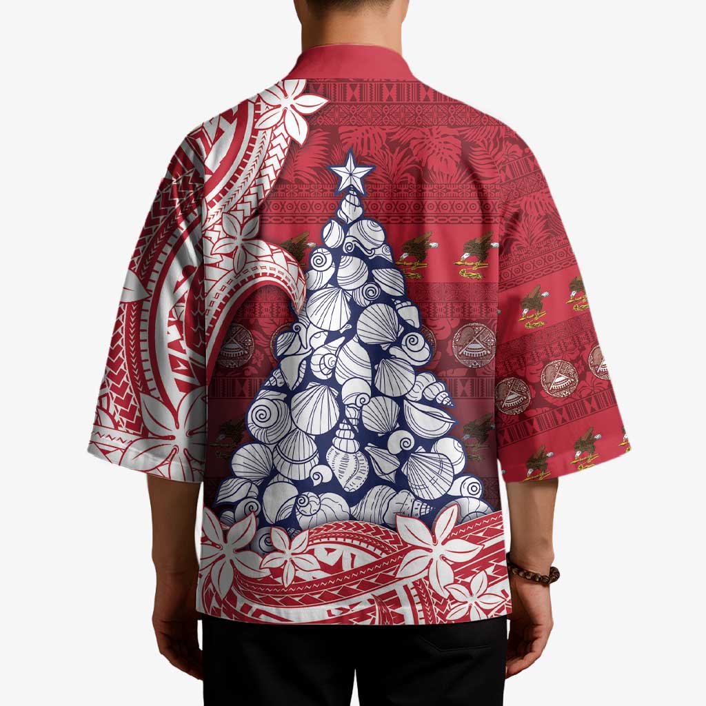 American Samoa Christmas Kimono Seashell Xmas Tree Tribal Waves - Polynesian Pride