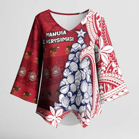 American Samoa Christmas Kimono Sleeve Blouse Seashell Xmas Tree Tribal Waves - Polynesian Pride