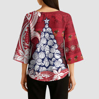 American Samoa Christmas Kimono Sleeve Blouse Seashell Xmas Tree Tribal Waves - Polynesian Pride