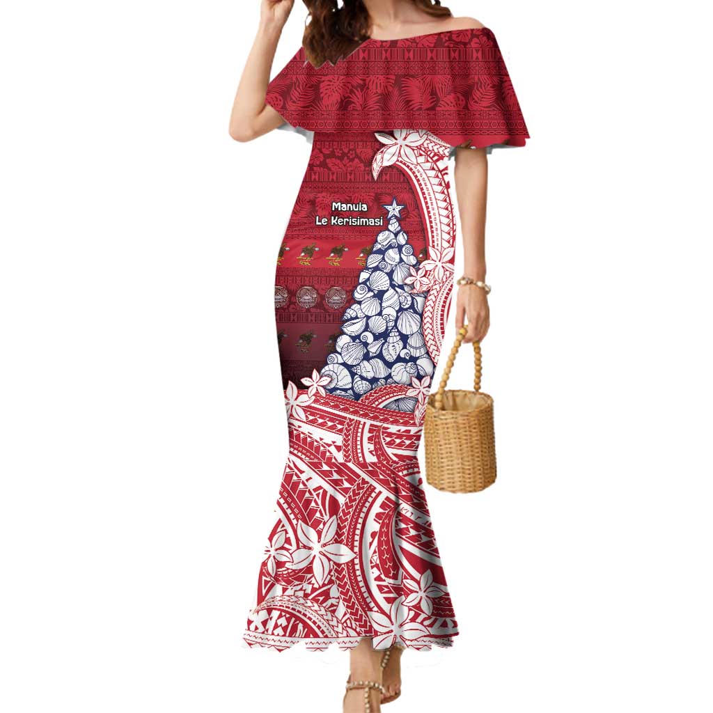 American Samoa Christmas Mermaid Dress Seashell Xmas Tree Tribal Waves - Polynesian Pride