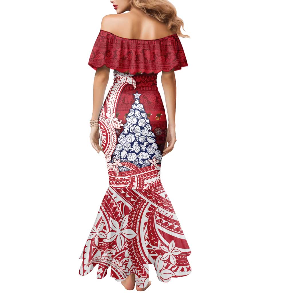 American Samoa Christmas Mermaid Dress Seashell Xmas Tree Tribal Waves - Polynesian Pride