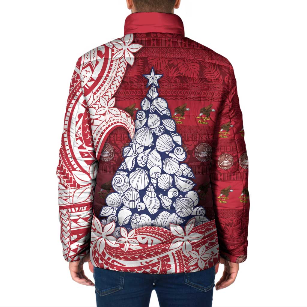 American Samoa Christmas Padded Jacket Seashell Xmas Tree Tribal Waves - Polynesian Pride