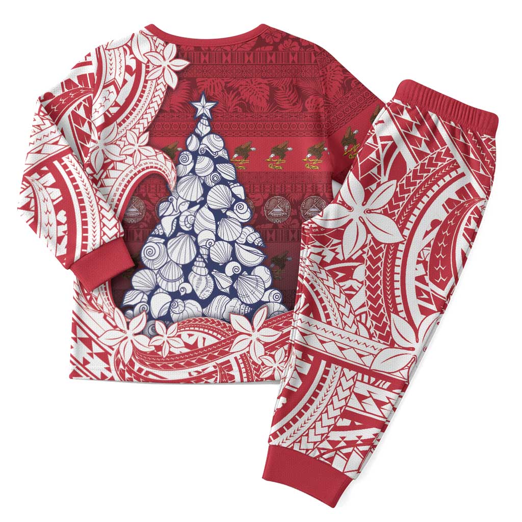American Samoa Christmas Pajama Set Seashell Xmas Tree And Waves Patterns - Polynesian Pride