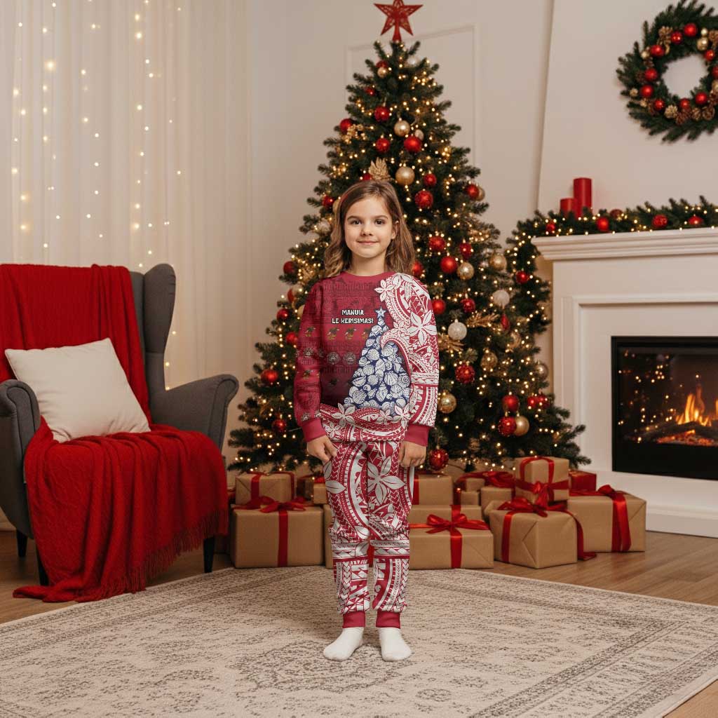 American Samoa Christmas Pajama Set Seashell Xmas Tree And Waves Patterns - Polynesian Pride