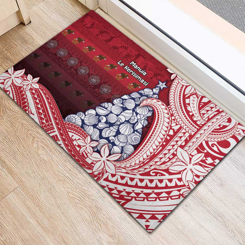 American Samoa Christmas Rubber Doormat Seashell Xmas Tree Tribal Waves - Polynesian Pride