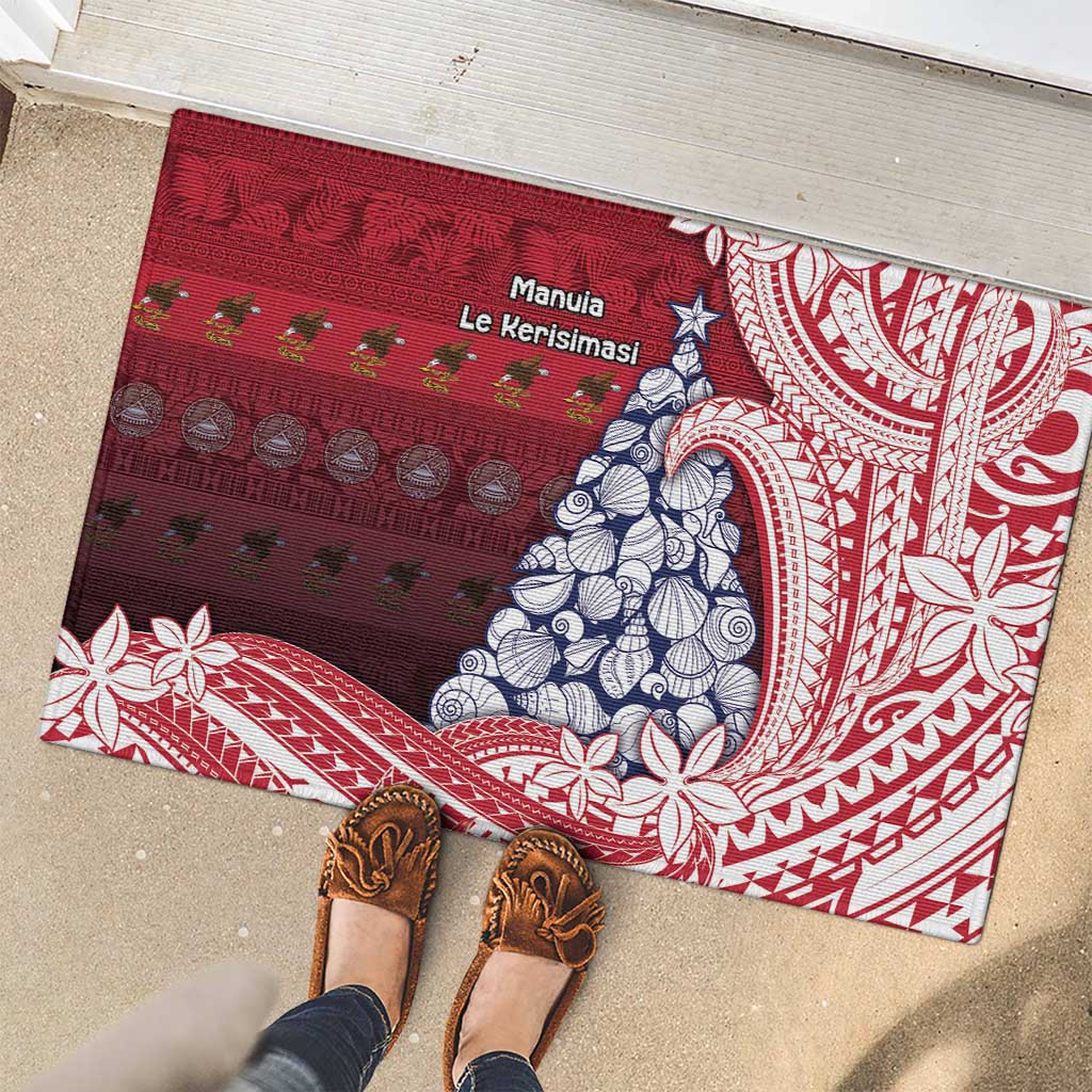 American Samoa Christmas Rubber Doormat Seashell Xmas Tree Tribal Waves - Polynesian Pride