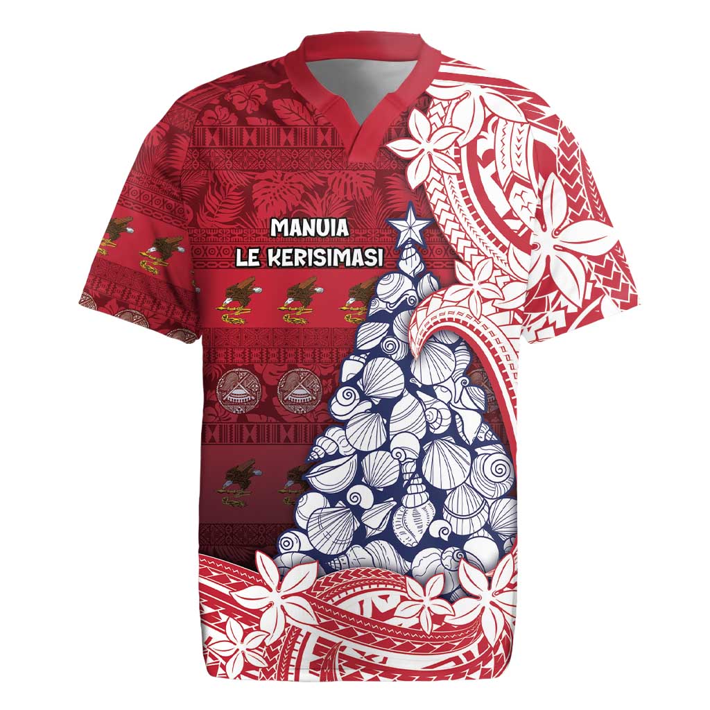 American Samoa Christmas Rugby Jersey Seashell Xmas Tree Tribal Waves - Polynesian Pride