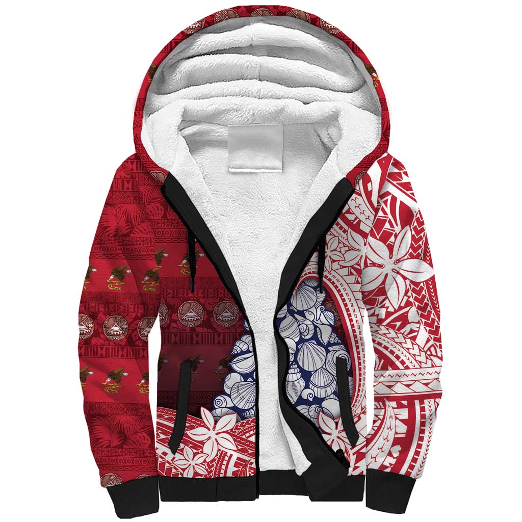 American Samoa Christmas Sherpa Hoodie Seashell Xmas Tree Tribal Waves - Polynesian Pride