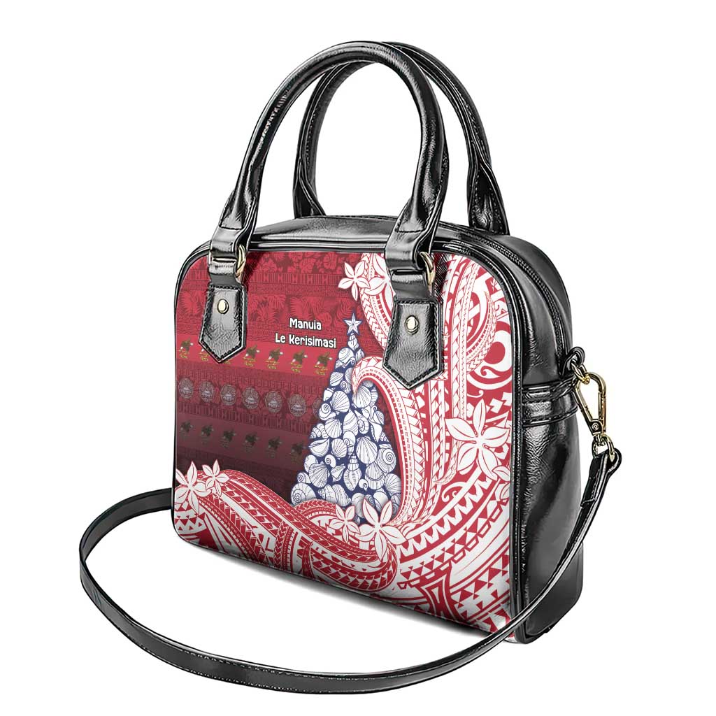 American Samoa Christmas Shoulder Handbag Seashell Xmas Tree Tribal Waves - Polynesian Pride