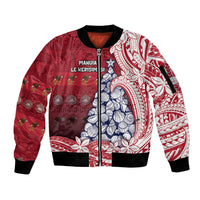 American Samoa Christmas Sleeve Zip Bomber Jacket Seashell Xmas Tree Tribal Waves - Polynesian Pride