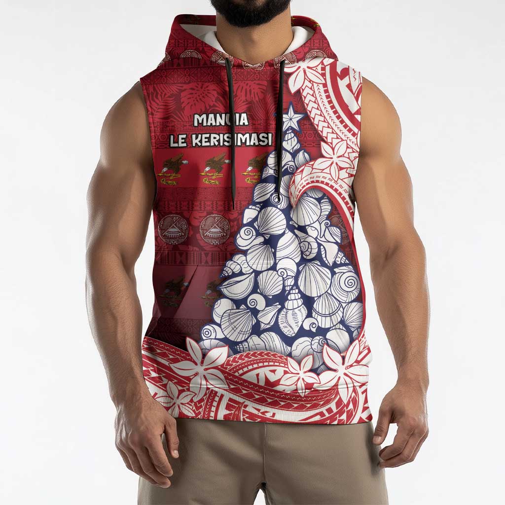 American Samoa Christmas Sleeveless Hoodie Seashell Xmas Tree Tribal Waves - Polynesian Pride
