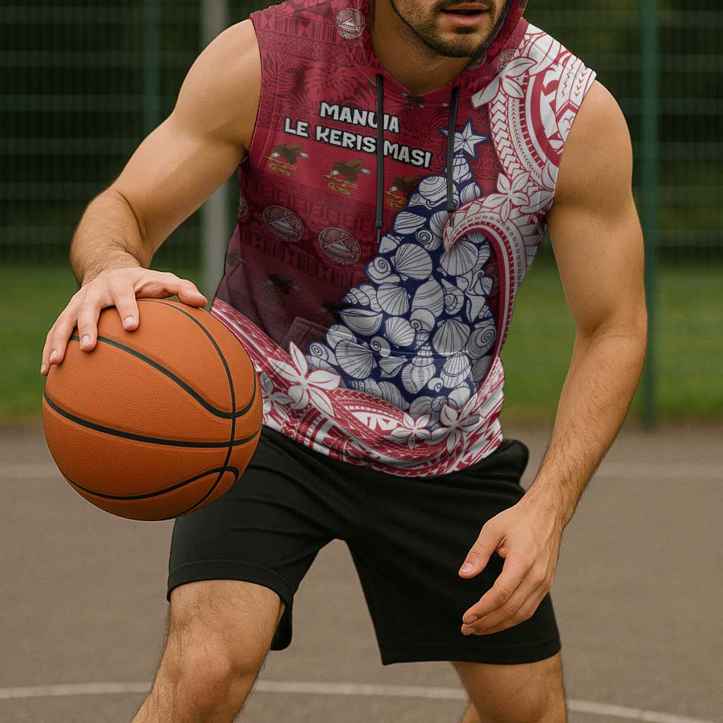 American Samoa Christmas Sleeveless Hoodie Seashell Xmas Tree Tribal Waves - Polynesian Pride