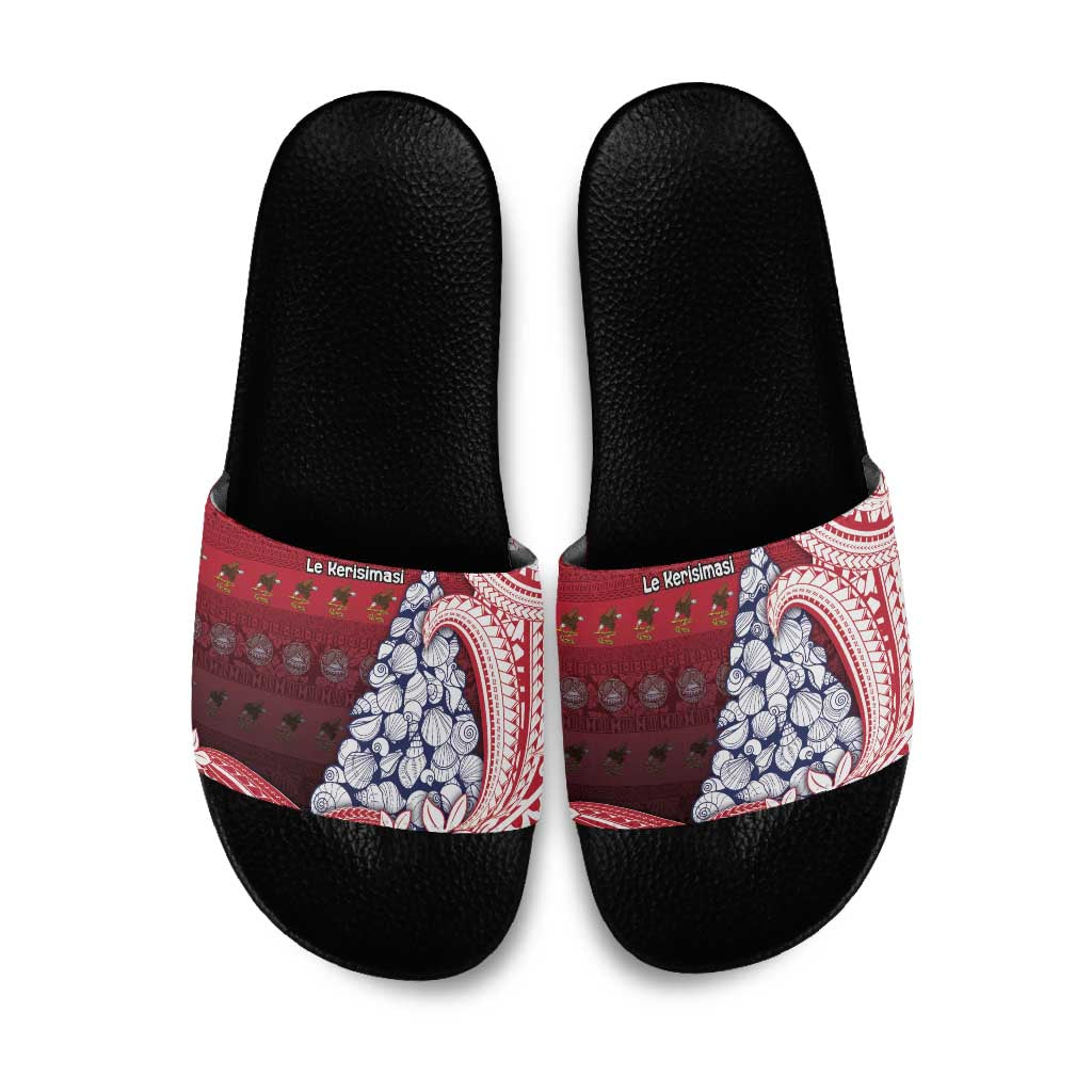 American Samoa Christmas Slide Sandals Seashell Xmas Tree Tribal Waves - Polynesian Pride