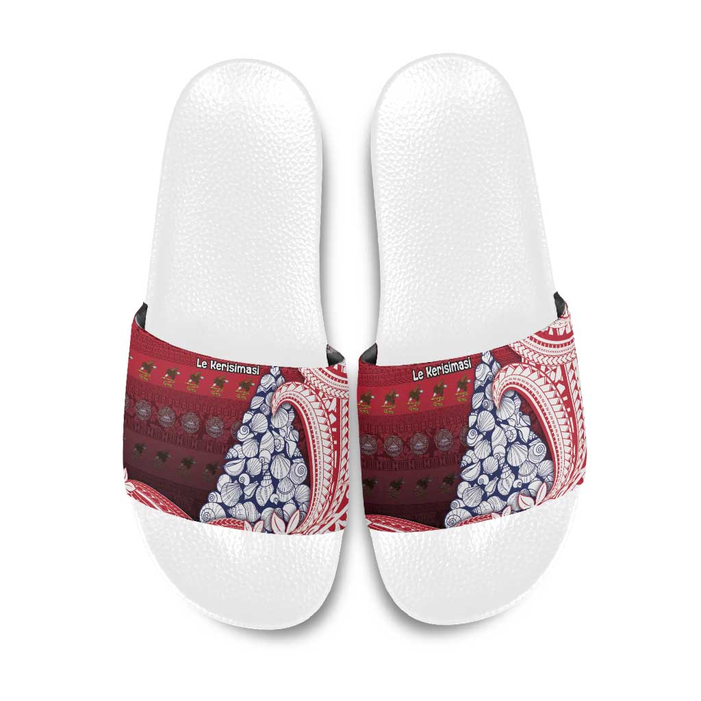 American Samoa Christmas Slide Sandals Seashell Xmas Tree Tribal Waves - Polynesian Pride