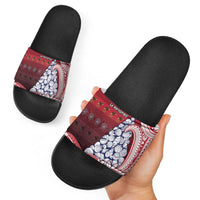 American Samoa Christmas Slide Sandals Seashell Xmas Tree Tribal Waves - Polynesian Pride