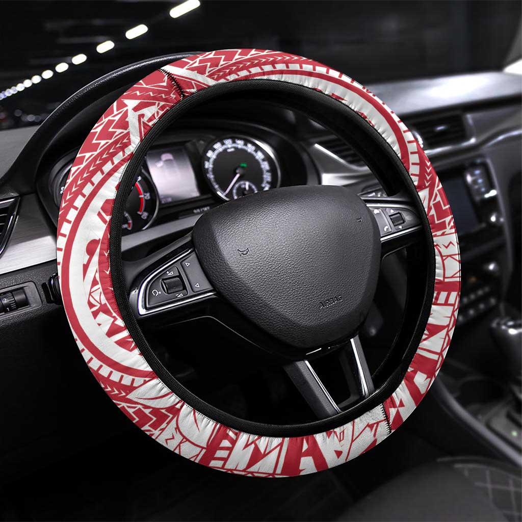 American Samoa Christmas Steering Wheel Cover Seashell Xmas Tree Tribal Waves - Polynesian Pride