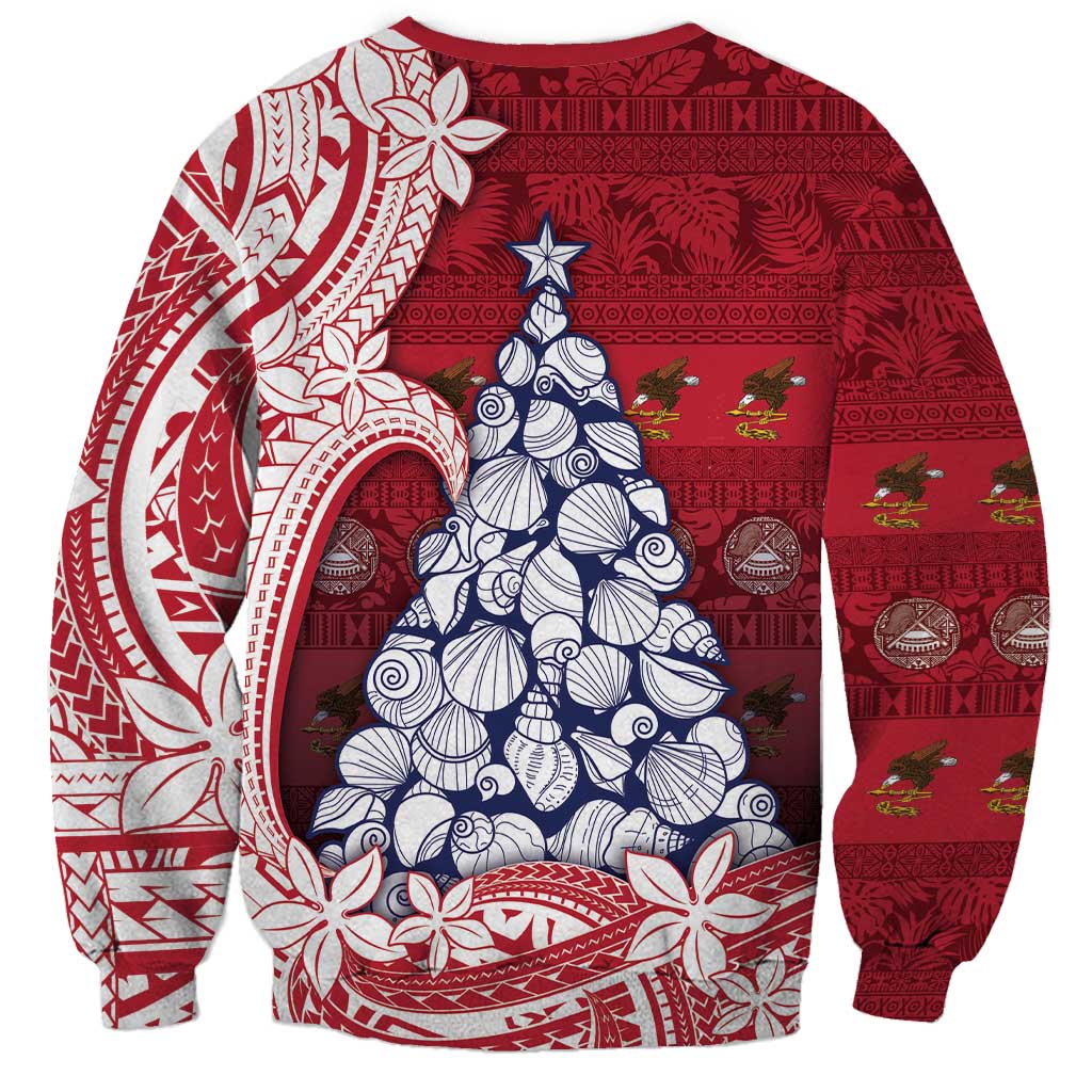 American Samoa Christmas Sweatshirt Seashell Xmas Tree Tribal Waves - Polynesian Pride