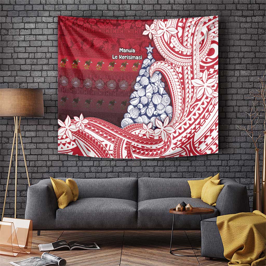 American Samoa Christmas Tapestry Seashell Xmas Tree Tribal Waves - Polynesian Pride