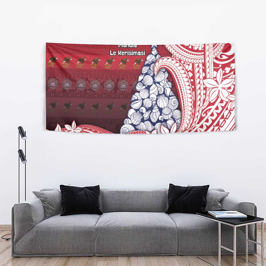 American Samoa Christmas Tapestry Seashell Xmas Tree Tribal Waves - Polynesian Pride