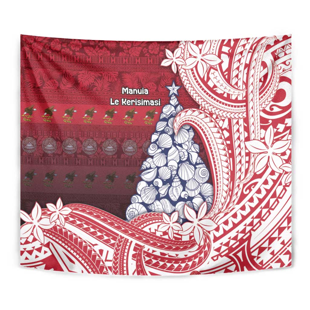 American Samoa Christmas Tapestry Seashell Xmas Tree Tribal Waves - Polynesian Pride