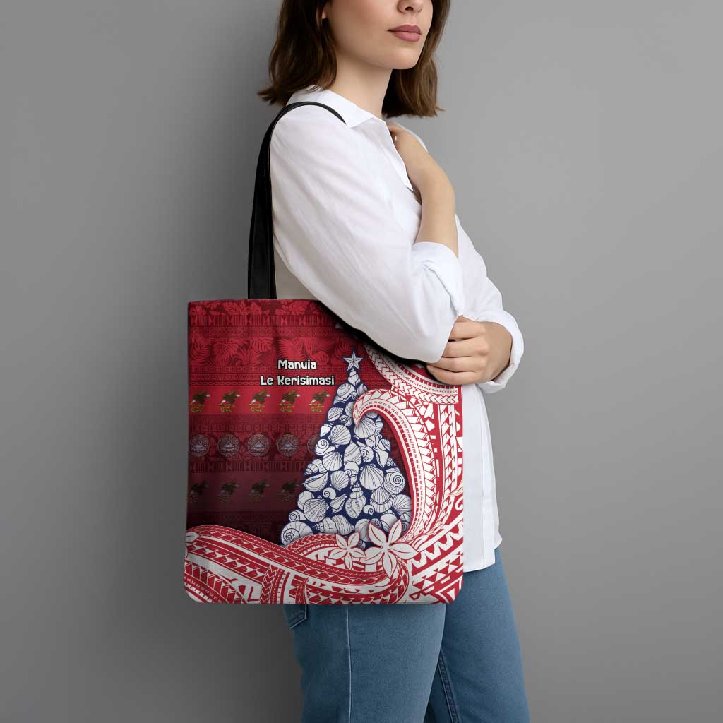 American Samoa Christmas Tote Bag Seashell Xmas Tree Tribal Waves - Polynesian Pride