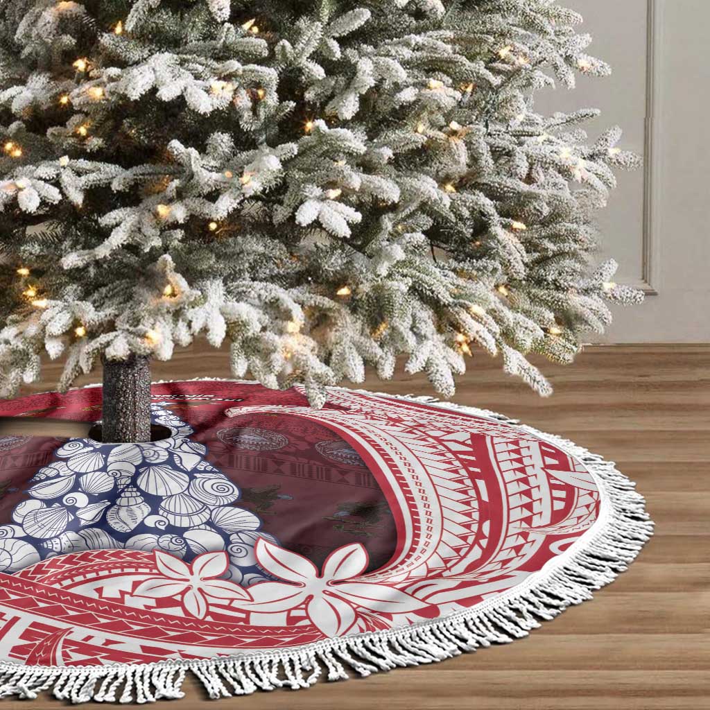 American Samoa Christmas Tree Skirt Seashell Xmas Tree And Waves Patterns - Polynesian Pride