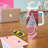 American Samoa Christmas Tumbler With Handle Seashell Xmas Tree Tribal Waves - Polynesian Pride