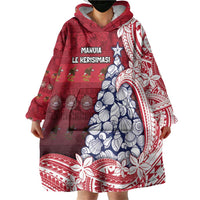American Samoa Christmas Wearable Blanket Hoodie Seashell Xmas Tree Tribal Waves - Polynesian Pride