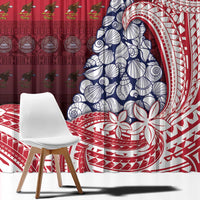 American Samoa Christmas Window Curtain Seashell Xmas Tree Tribal Waves - Polynesian Pride