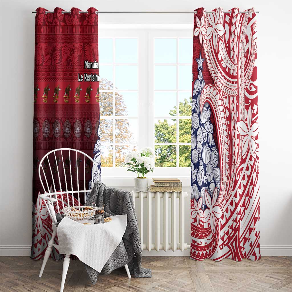 American Samoa Christmas Window Curtain Seashell Xmas Tree Tribal Waves - Polynesian Pride