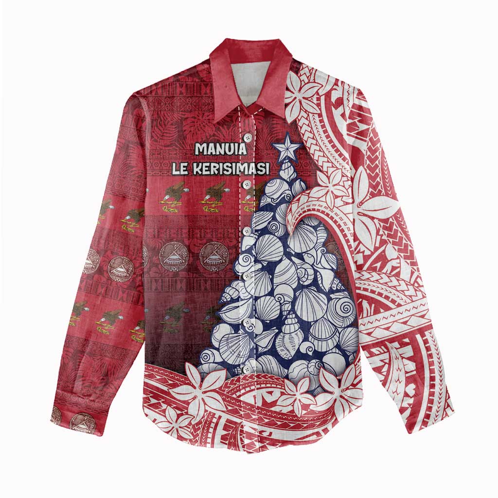 American Samoa Christmas Women Casual Shirt Seashell Xmas Tree Tribal Waves - Polynesian Pride