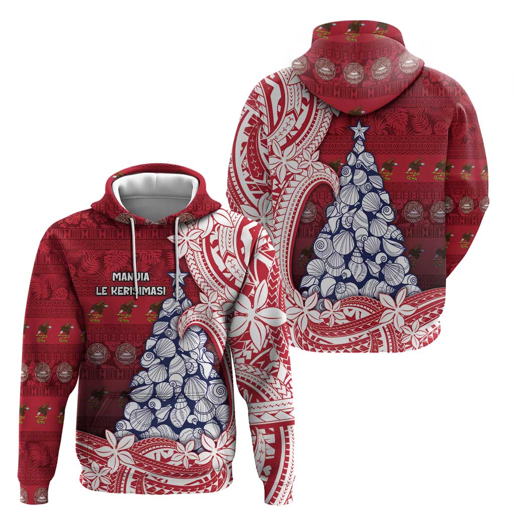 American Samoa Christmas Zip Hoodie Seashell Xmas Tree Tribal Waves - Polynesian Pride