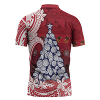 American Samoa Christmas Zipper Polo Shirt Seashell Xmas Tree Tribal Waves - Polynesian Pride