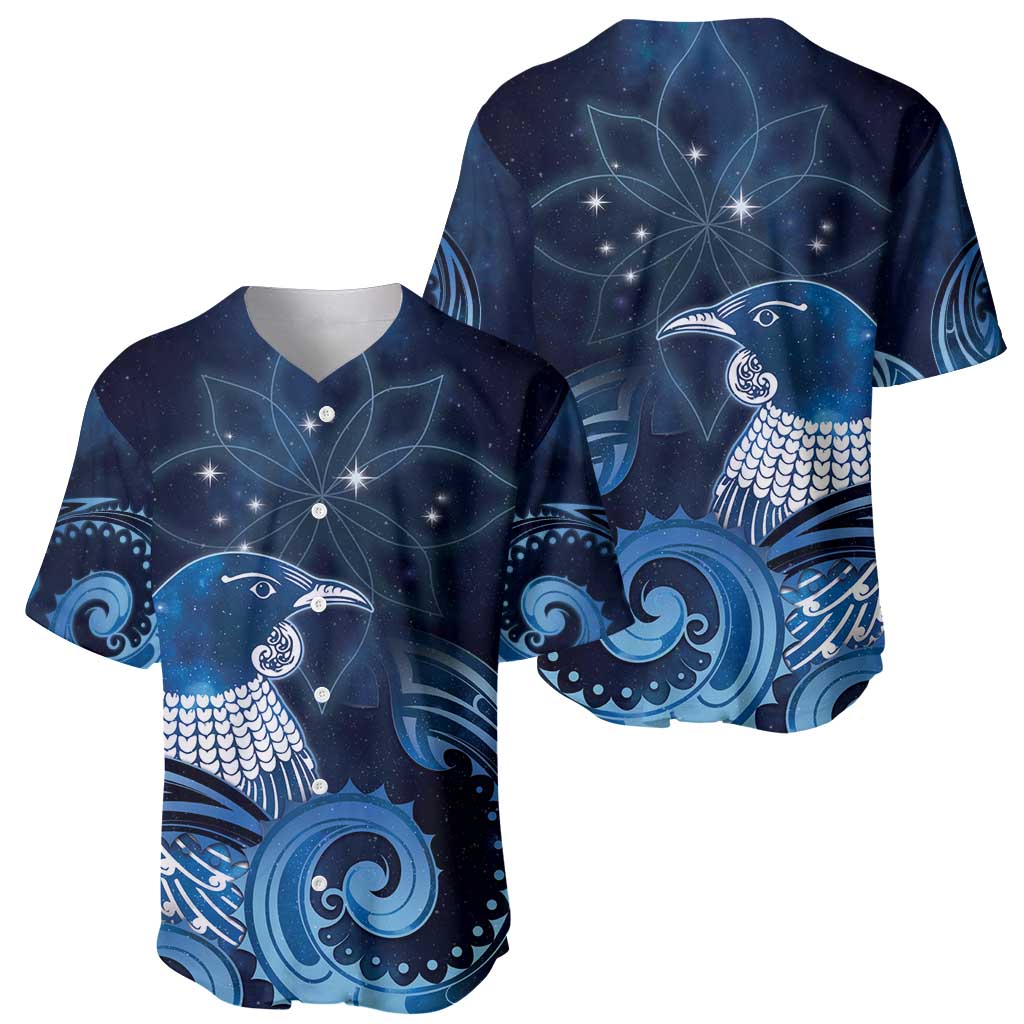 New Zealand Matariki Baseball Jersey Maori Tui Bird Blue Galaxy
