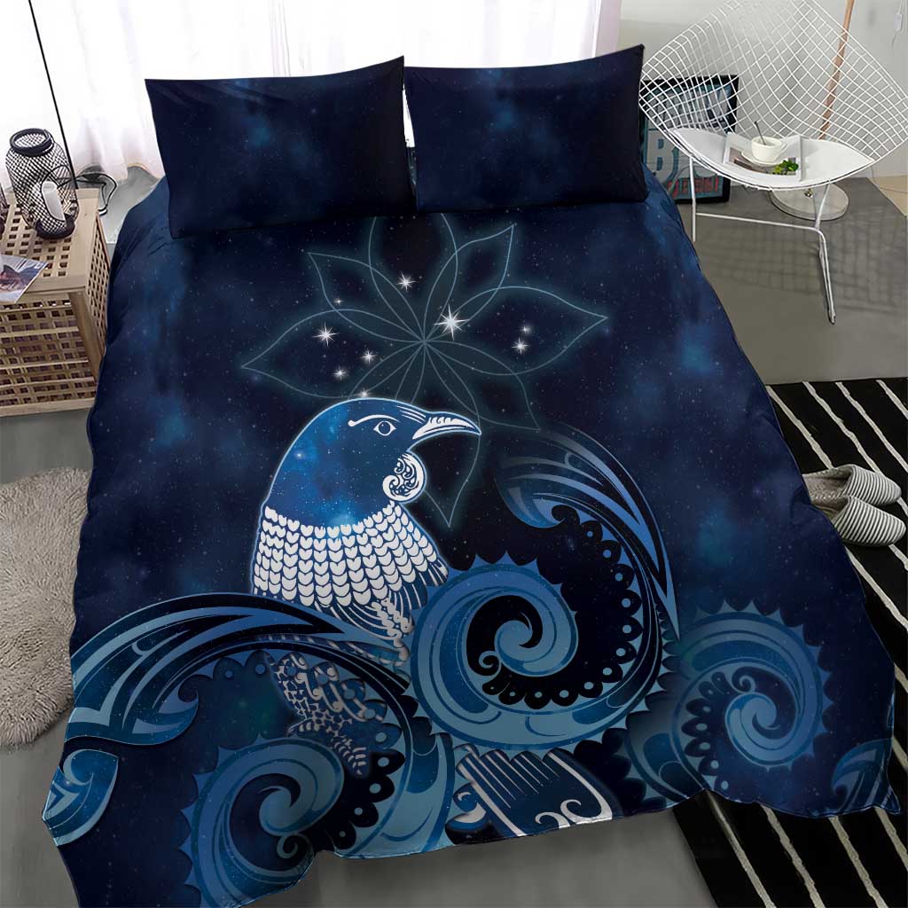 New Zealand Matariki Bedding Set Maori Tui Bird Blue Galaxy