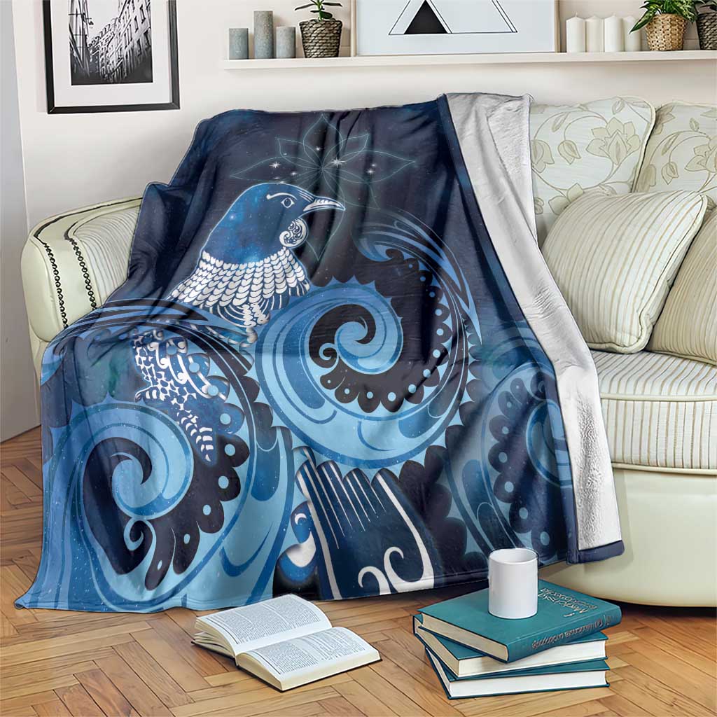 New Zealand Matariki Blanket Maori Tui Bird Blue Galaxy