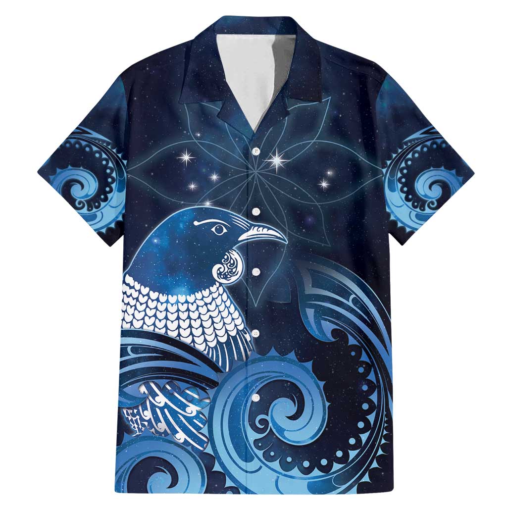New Zealand Matariki Family Matching Mermaid Dress and Hawaiian Shirt Maori Tui Bird Blue Galaxy