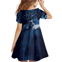 New Zealand Matariki Family Matching Off Shoulder Maxi Dress and Hawaiian Shirt Maori Tui Bird Blue Galaxy