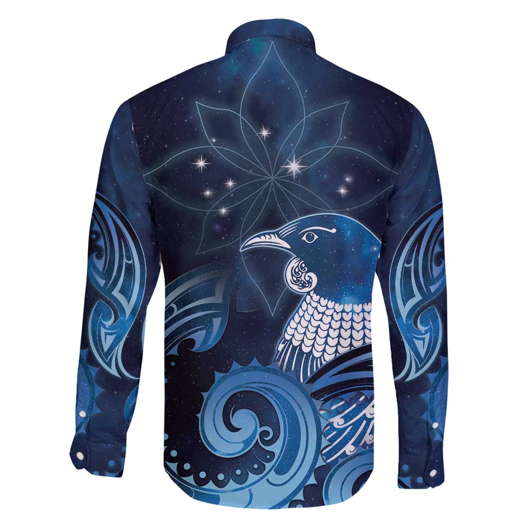 New Zealand Matariki Family Matching Off Shoulder Maxi Dress and Hawaiian Shirt Maori Tui Bird Blue Galaxy
