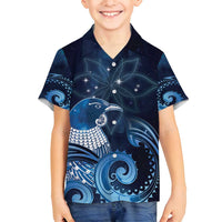 New Zealand Matariki Family Matching Off Shoulder Maxi Dress and Hawaiian Shirt Maori Tui Bird Blue Galaxy