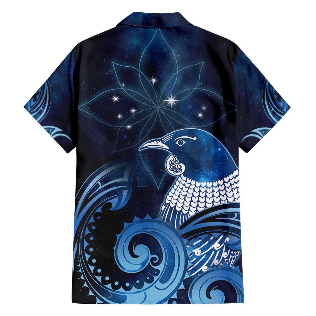 New Zealand Matariki Family Matching Puletasi and Hawaiian Shirt Maori Tui Bird Blue Galaxy